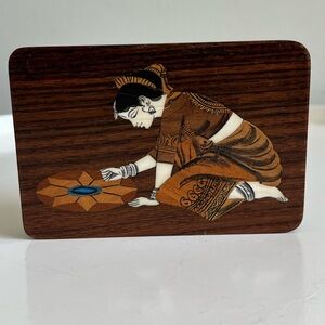 Vintage Wooden Plaque Inlay Marquetry Indian Art Decorative